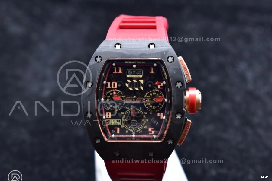 Best on KVF Chrono Rubber Crystal V2 Red Strap 1:1 NTPT Lotus Edition Dial RM011 A7750 1130
